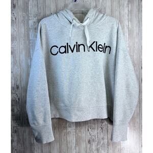 Calvin Klein Performance Sweatshirt XL Gray Graphic Print Cropped‎ Fleece Hoodie